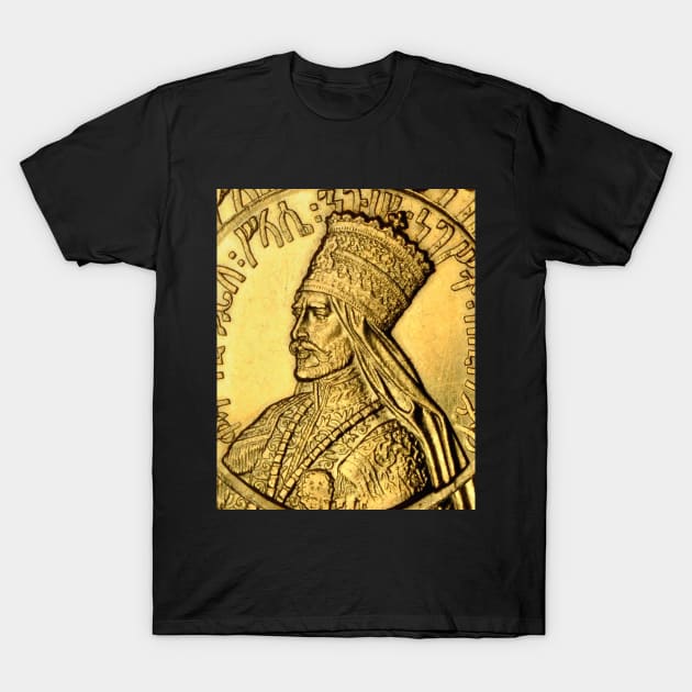 Emperor Selassie Gold Ethiopia T-Shirt by rastaseed